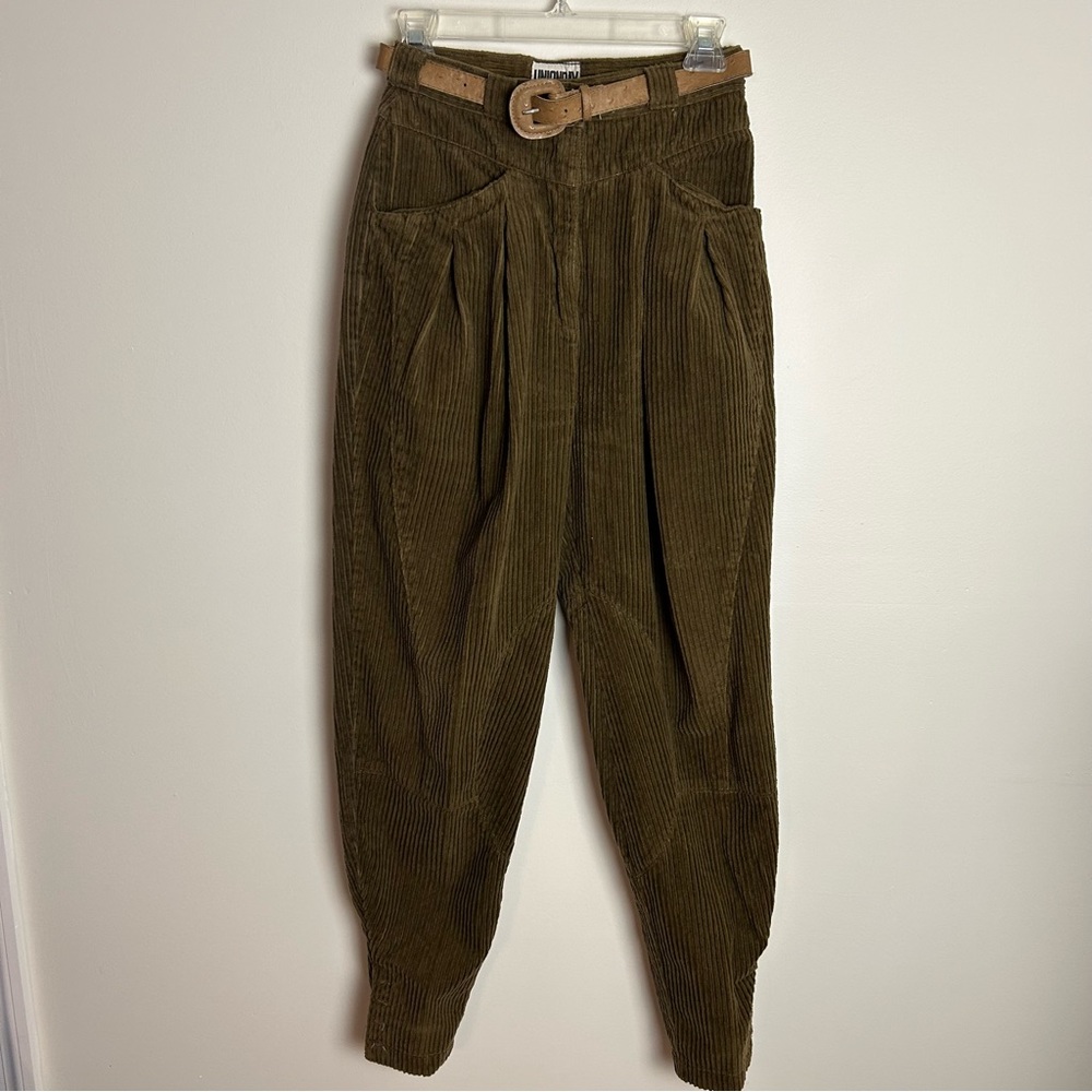 Vintage 80s UNIONBAY Corduroy High Waisted Pants Dark Olive Brown Size 5 - Picture 1 of 4